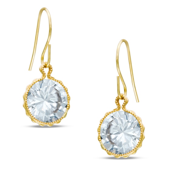 8mm Cubic Zirconia Dangle Drop Earrings in 14K Gold