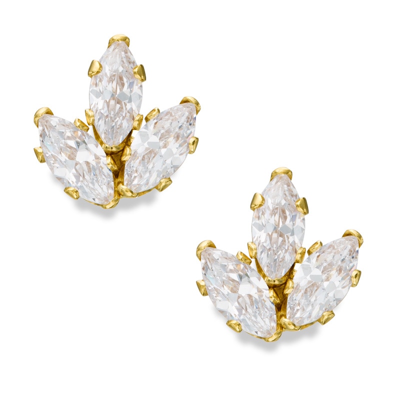 Marquise-Cut Cubic Zirconia Leaf Stud Earrings in 14K Gold
