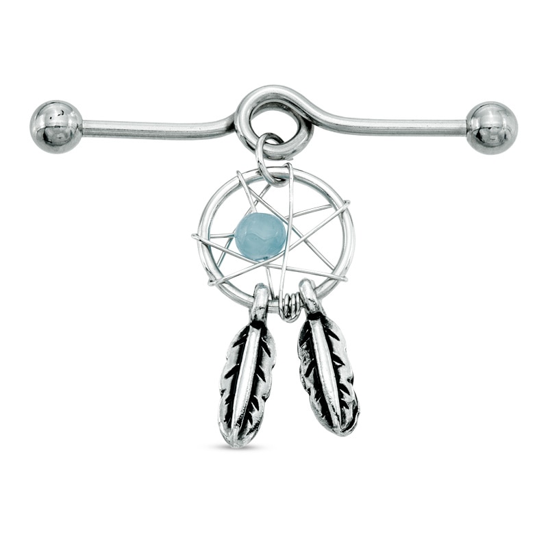 Main Image 1 of 014 Gauge Dream Catcher Charm Industrial Barbell in Stainless Steel - 1-3/8&quot;
