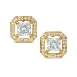 5.0mm Princess-Cut Cubic Zirconia Octagonal Frame Stud Earrings in 14K Gold