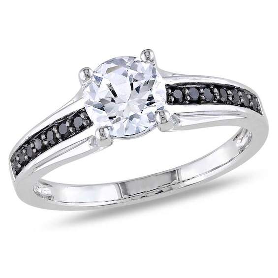 6.5mm Lab-Created White Sapphire and 1/8 CT. T.W. Enhanced Black Diamond Ring in Sterling Silver