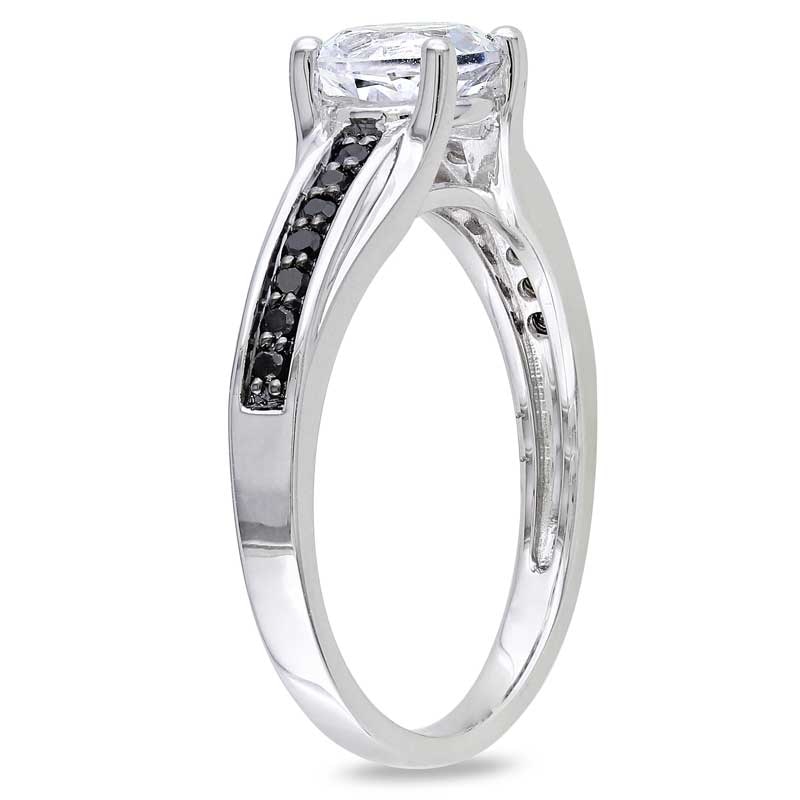 6.5mm Lab-Created White Sapphire and 1/8 CT. T.W. Enhanced Black Diamond Ring in Sterling Silver