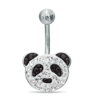 014 Gauge Crystal Panda Bear Belly Button Ring in Stainless Steel