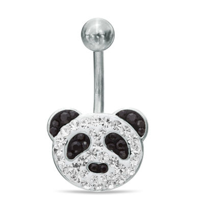 014 Gauge Crystal Panda Bear Belly Button Ring in Stainless Steel