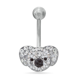 014 Gauge Crystal Koala Bear Belly Button Ring in Stainless Steel