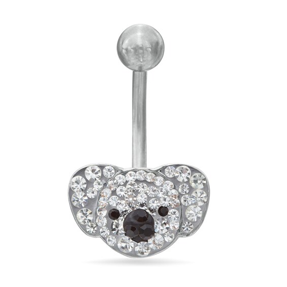 014 Gauge Crystal Koala Bear Belly Button Ring in Stainless Steel