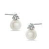 Thumbnail Image 0 of 6 - 6.5mm Cultured Freshwater Pearl and Lab-Created White Sapphire Earrings in Sterling Silver