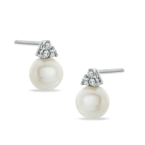 6 - 6.5mm Freshwater Cultured Pearl and Lab-Created White Sapphire Earrings in Sterling Silver