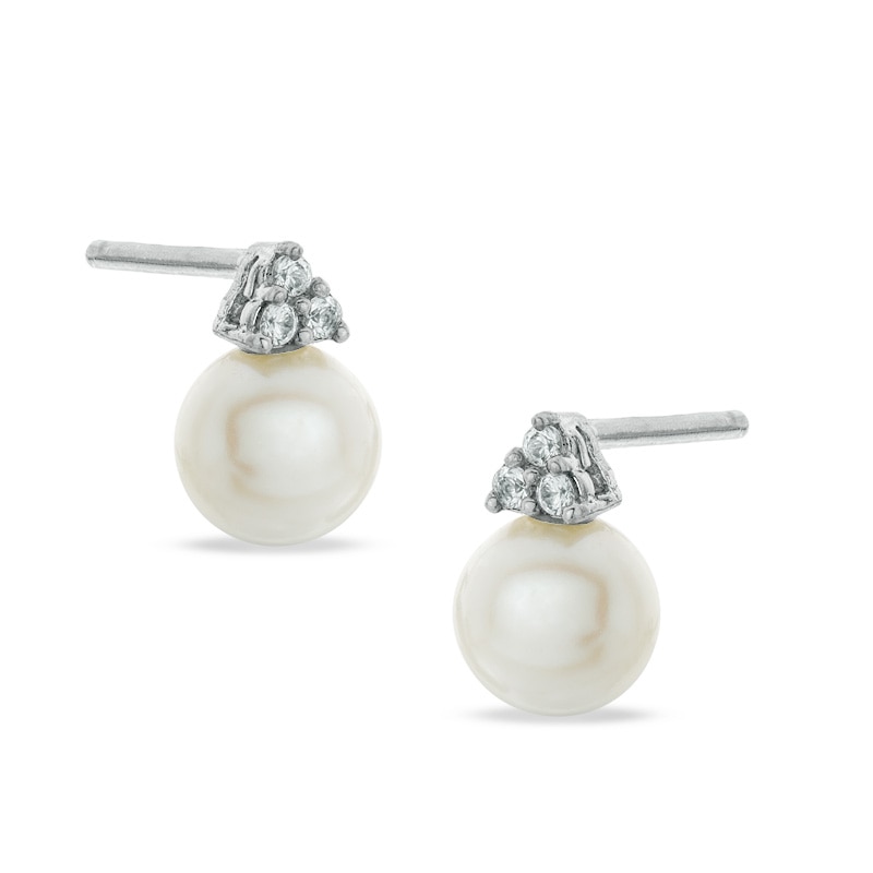6 - 6.5mm Cultured Freshwater Pearl and Lab-Created White Sapphire Earrings in Sterling Silver