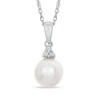 Thumbnail Image 1 of 7.5 - 8mm Freshwater Cultured Pearl and Lab-Created White Sapphire Pendant in Sterling Silver