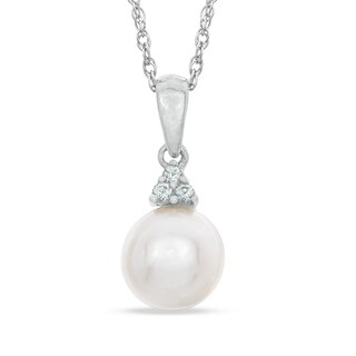 7.5 - 8mm Freshwater Cultured Pearl and Lab-Created White Sapphire Pendant in Sterling Silver