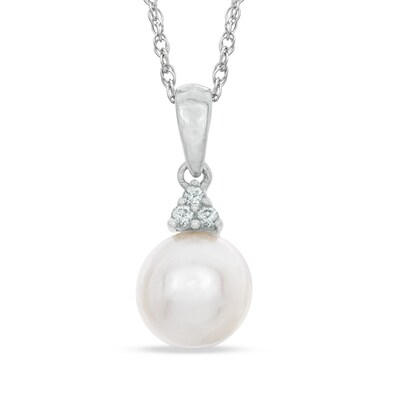 7.5 - 8mm Freshwater Cultured Pearl and Lab-Created White Sapphire Pendant in Sterling Silver