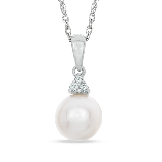 7.5 - 8mm Freshwater Cultured Pearl and Lab-Created White Sapphire Pendant in Sterling Silver