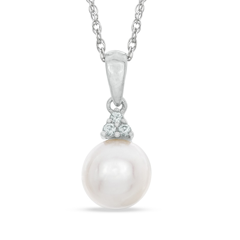 7.5 - 8mm Freshwater Cultured Pearl and Lab-Created White Sapphire Pendant in Sterling Silver