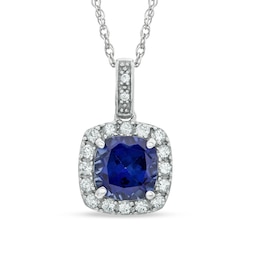 Sterling Silver Lab-Created Blue and White Sapphire Halo Birthstone Pendant - 16" + 18"