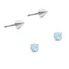 4mm Blue Cubic Zirconia Solitaire and Spike Stud Earrings Two Pair Set in Sterling Silver