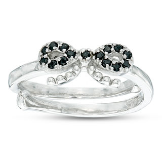 Child's Black Cubic Zirconia Bow Adjustable Ring in Sterling Silver - Size 3
