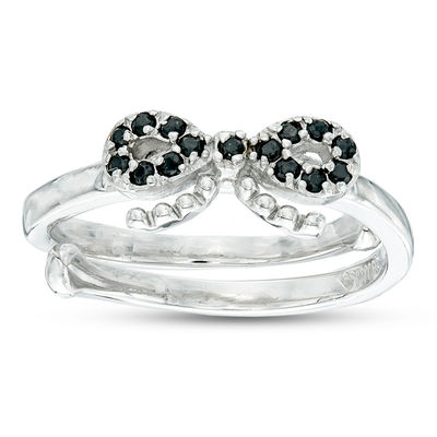 Child's Black Cubic Zirconia Bow Adjustable Ring in Sterling Silver - Size 3