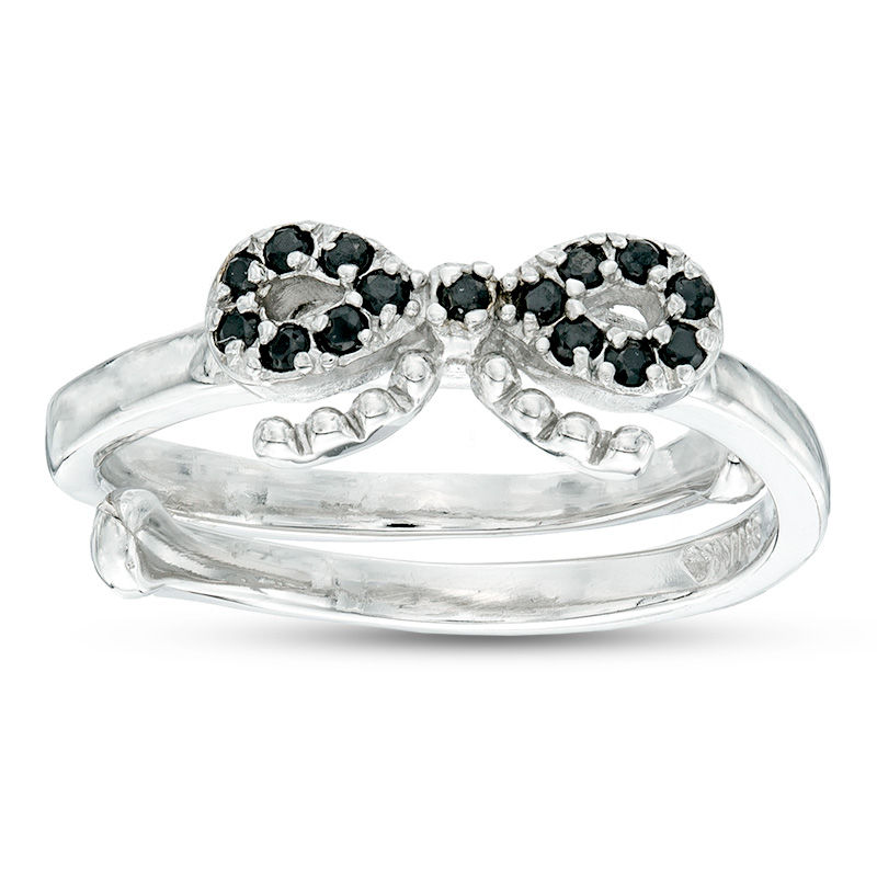 Main Image 1 of Child's Black Cubic Zirconia Bow Adjustable Ring in Sterling Silver - Size 3