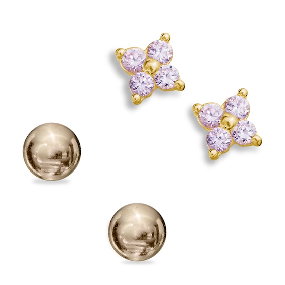 Child's Multi-Color Cubic Zirconia Stud Earrings Set in 10K Gold