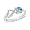 Thumbnail Image 0 of 4mm Swiss Blue Topaz and Diamond Accent Sideways Infinity Heart Ring in Sterling Silver - Size 7