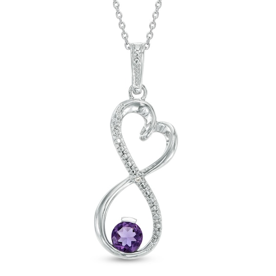 5mm Amethyst and Diamond Accent Infinity Heart Pendant in Sterling Silver