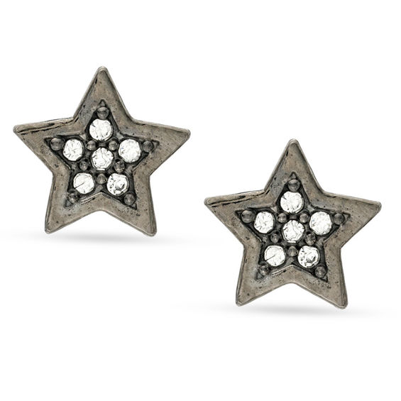 Crystal Star Stud Earrings in Sterling Silver with Black Rhodium