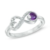 Thumbnail Image 0 of 4mm Amethyst and Diamond Accent Sideways Infinity Heart Ring in Sterling Silver - Size 7