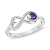 Thumbnail Image 1 of 4mm Amethyst and Diamond Accent Sideways Infinity Heart Ring in Sterling Silver - Size 7