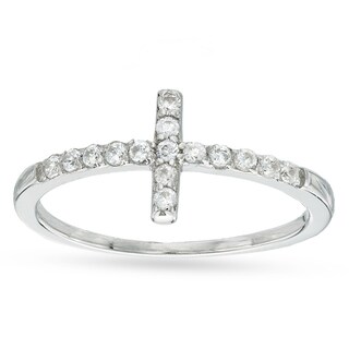 Cubic Zirconia Sideways Cross Knuckle Ring in Sterling Silver - Size 4