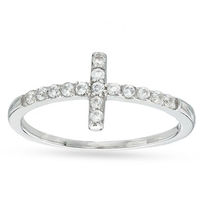 Cubic Zirconia Sideways Cross Knuckle Ring in Sterling Silver - Size 4