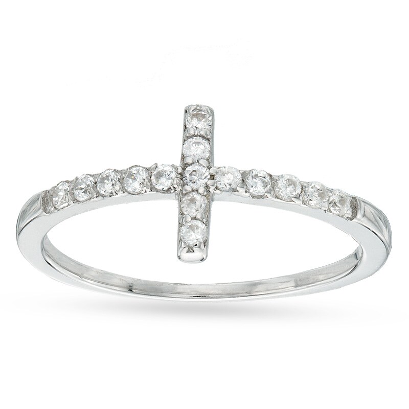 Cubic Zirconia Sideways Cross Knuckle Ring in Sterling Silver - Size 4