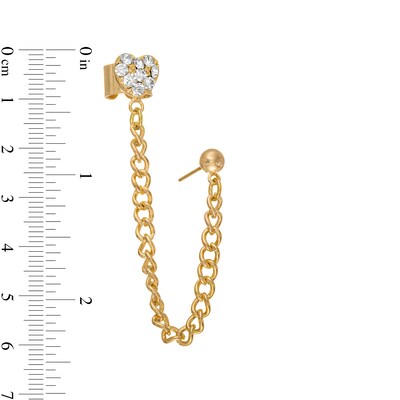 Ball Stud with White Glass Heart Ear Cuff Chain Single Earring in Yellow Metal