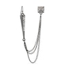 White Glass Pyramid Stud and Spike with Chain Double Pierced Single Earring in Grey Metal