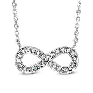 Crystal Sideways Infinity Necklace in White Rhodium Brass