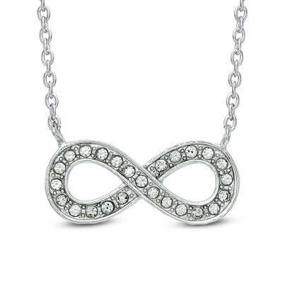 Crystal Sideways Infinity Necklace in White Rhodium Brass