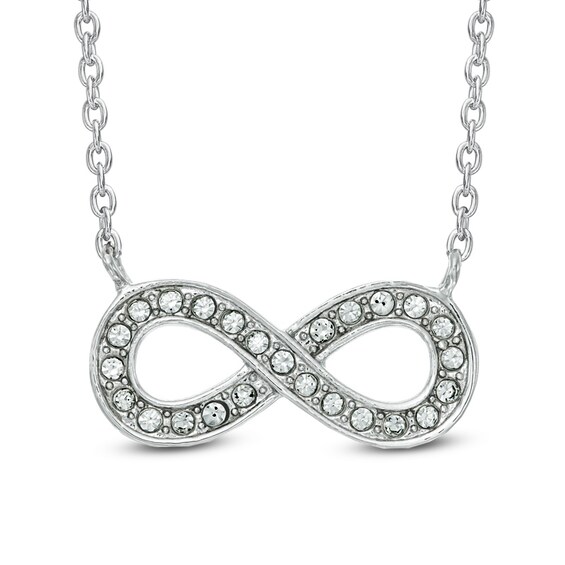 Crystal Sideways Infinity Necklace in White Rhodium Brass