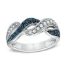 Thumbnail Image 1 of Blue and White Crystal Ring in White Rhodium Bronze - Size 7