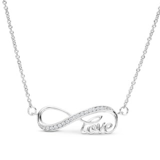 Sterling Silver CZ Sideways Infinity "love" Pendant - 18"