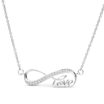 Sterling Silver CZ Sideways Infinity "love" Pendant - 18"