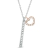 Thumbnail Image 1 of Crystal Bar Pendant with Heart Dangle in Two-Tone Rhodium Brass