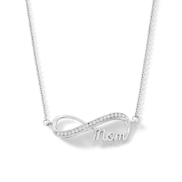 Cubic Zirconia Sideways Infinity with &quot;Mom&quot; Necklace in Sterling Silver