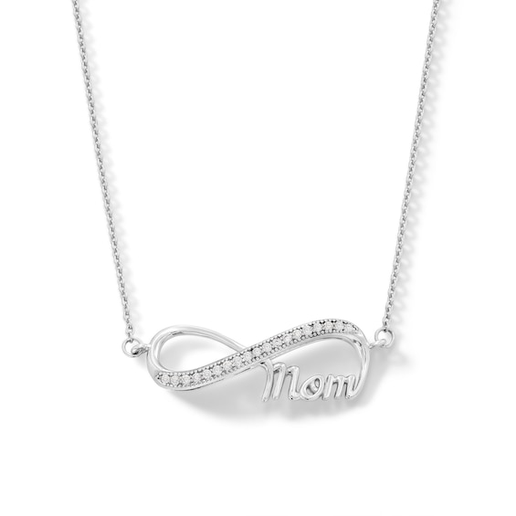 Cubic Zirconia Sideways Infinity with "Mom" Necklace in Sterling Silver