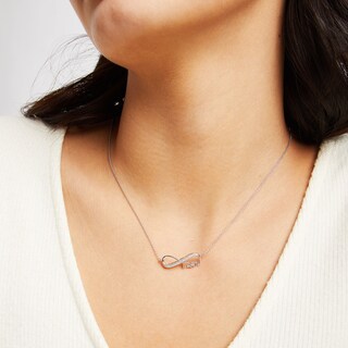 Sterling Silver Solid CZ Sideways Infinity "mom" Necklace