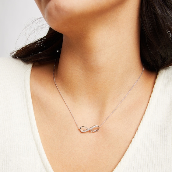 Sterling Silver Solid CZ Sideways Infinity "mom" Necklace