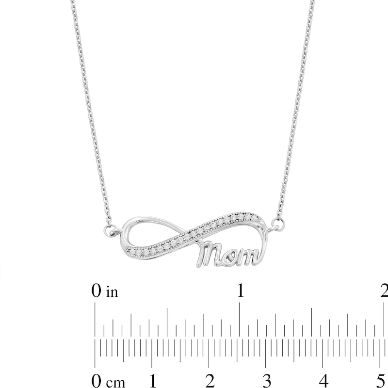 Cubic Zirconia Sideways Infinity with "Mom" Necklace in Sterling Silver