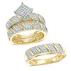 Thumbnail Image 1 of 1/3 CT. T.W. Diamond Tilted Square Cluster Wedding Ensemble in 10K Gold - Size 7 and 10.5