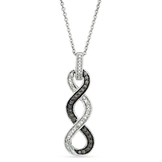 Enhanced Black and White Diamond Accent Cascading Braid Pendant in Sterling Silver