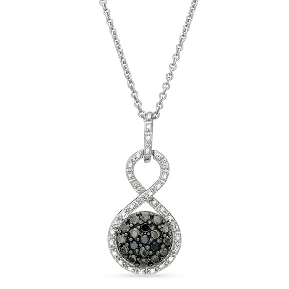 Enhanced Black and White Diamond Accent Beaded Cluster Infinity Pendant in Sterling Silver