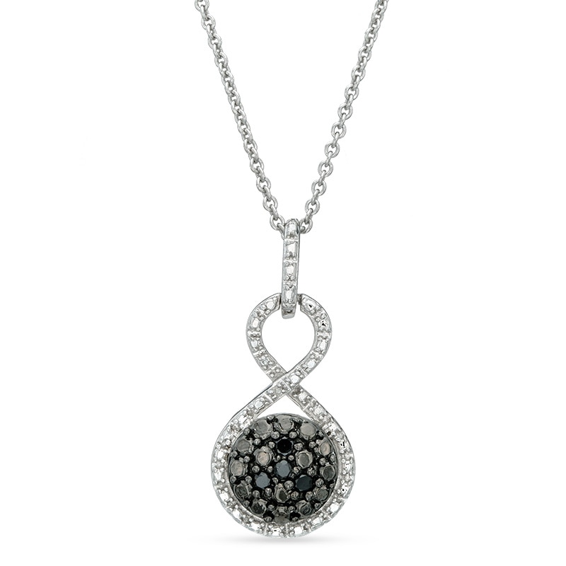 Enhanced Black and White Diamond Accent Beaded Cluster Infinity Pendant in Sterling Silver